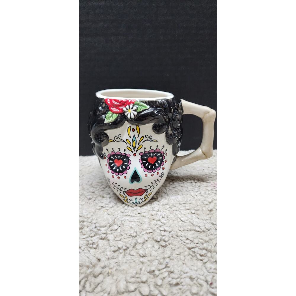 Cracker Barrel Skull Mug Stoneware Day Of The Dead Dia De Los Muertos Mug Cup KK